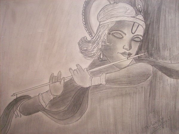 Pencil Sketch of Lord Krishna - DesiPainters.com