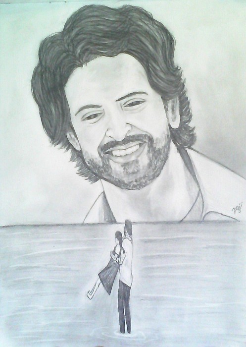 Charcoal Pencil Sketch Of Actor Hrithik Roshan - DesiPainters.com