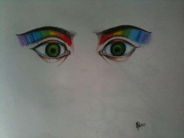 Pencil Colors Sketch Of Rainbow Eyes - DesiPainters.com