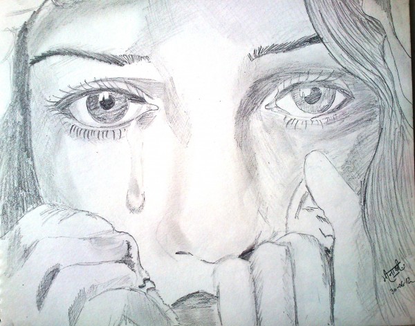 Pencil Sketch Of Crying Eyes - DesiPainters.com