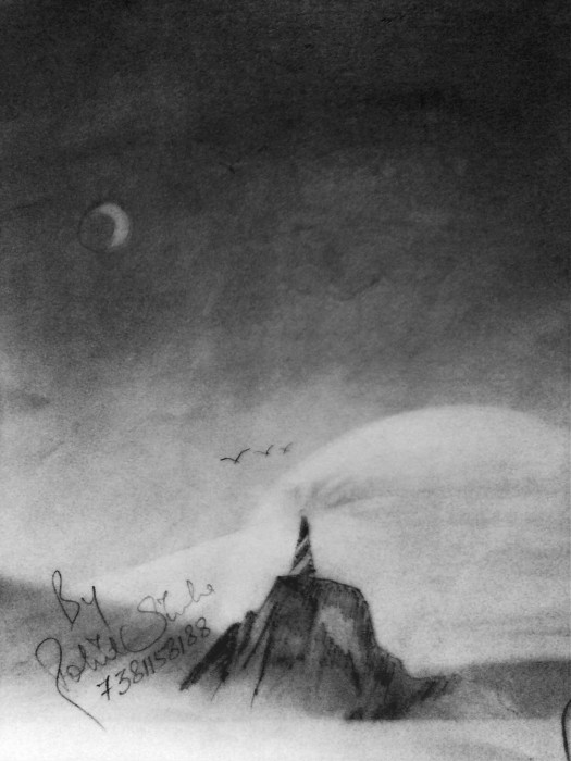 Pencil Sketch Of Moonlight Night - DesiPainters.com