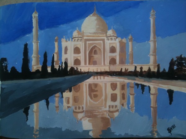 Watercolor Painting Of Taj Mahal - DesiPainters.com