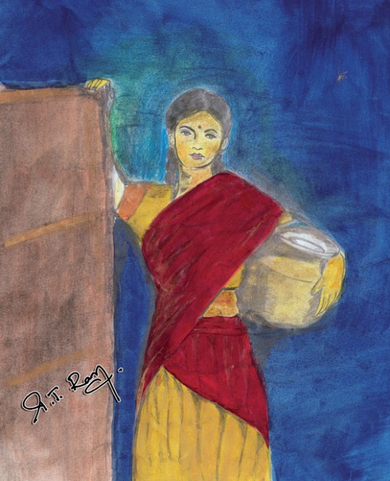 Watercolor Painting Of Indian Girl