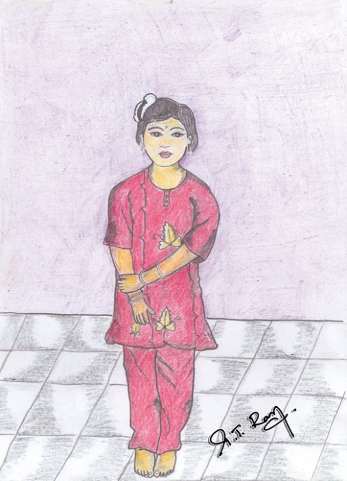 Pencil Color Sketch Of A Girl - DesiPainters.com