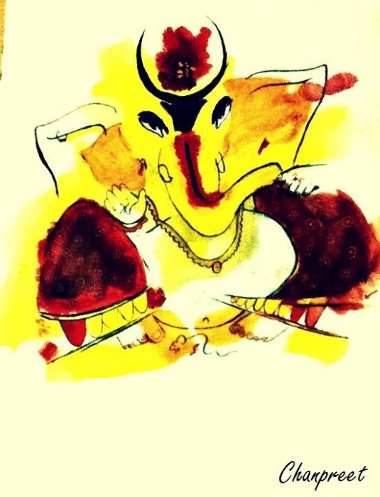 Watercolor Painting Of Shri Ganesh Ji