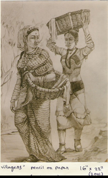 Pencil Sketch Of Villagers Women - DesiPainters.com