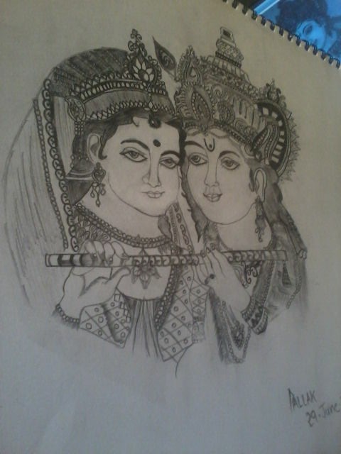 Pencil Sketch Of Radha Krishan - DesiPainters.com