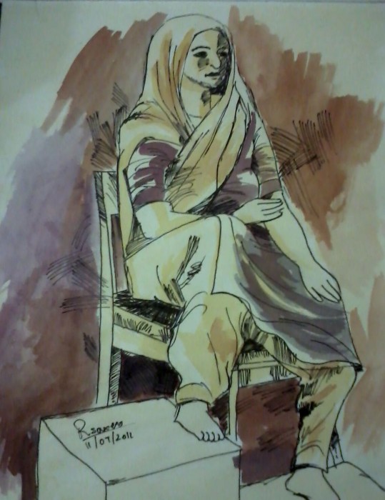 Watercolor Painting Of A Lady - DesiPainters.com