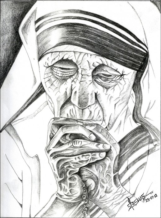 Pencil Portrait Of Mother Teresa - DesiPainters.com