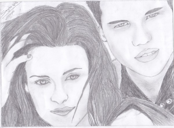 Pencil Sketch Of Kristen Stewart and Taylor Lautner - DesiPainters.com
