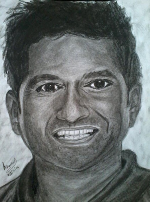 Charcoal Sketch Of Sachin Tendulkar - DesiPainters.com
