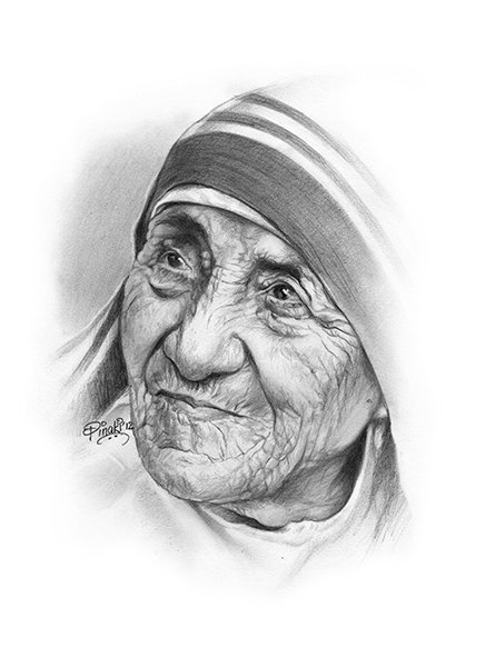 Pencil Sketch of Mother Teresa - DesiPainters.com