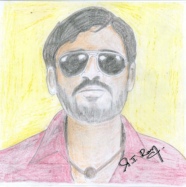 Crayon Sketch Of Aadukalam Dhanush