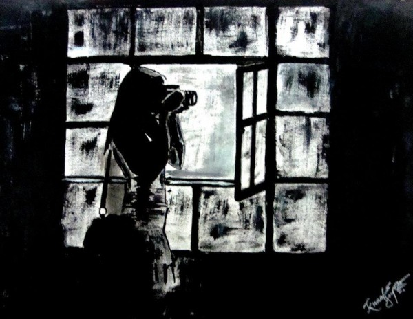 Charcoal Painting Of A Photographer - DesiPainters.com