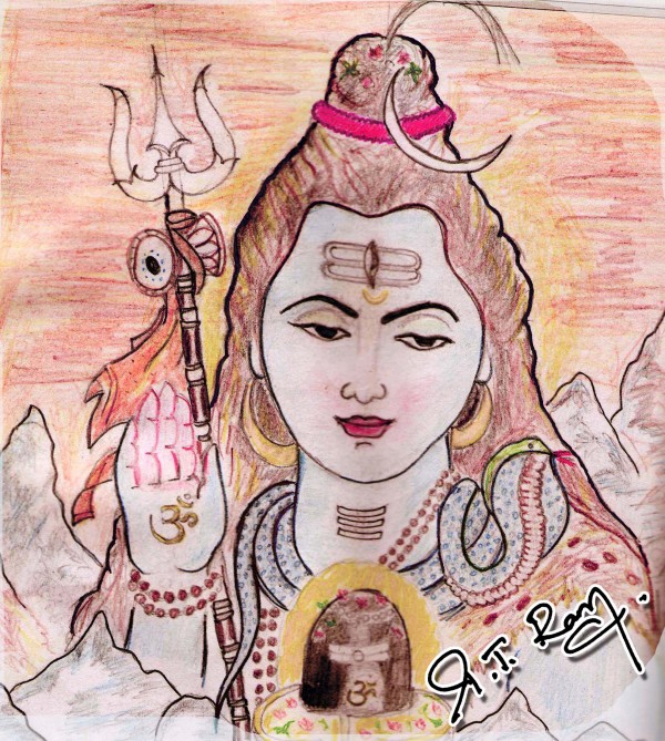 Crayon Painting Of Shivji - DesiPainters.com