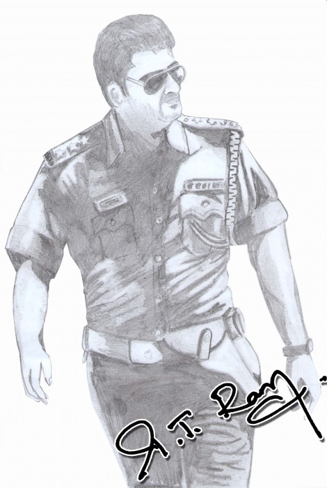 Sketch Of Actor Ajith Kumar - DesiPainters.com