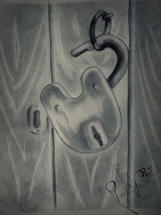 Pencil Sketch Of A Open Lock