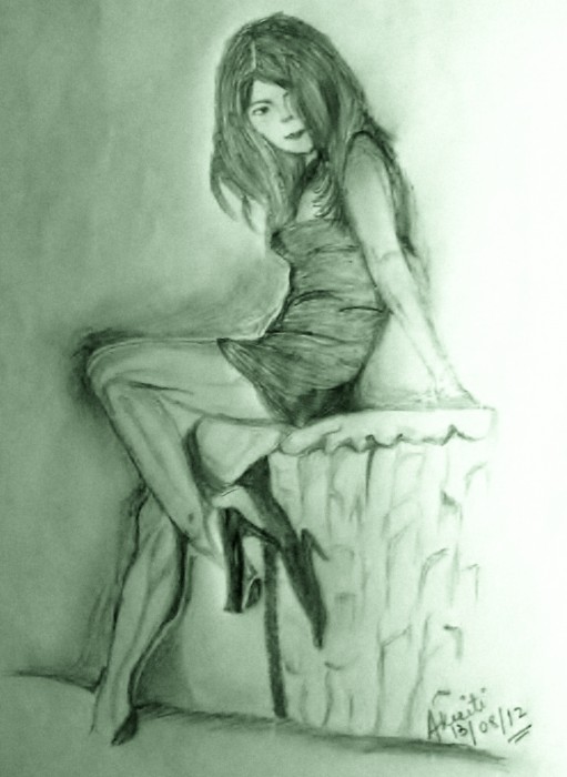 Pencil Sketch Of A Western Girl - DesiPainters.com