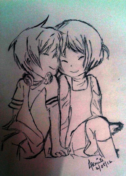 Pencil Sketch Of Anime Boy And Girl - DesiPainters.com