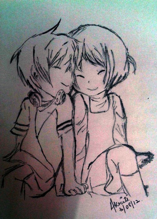 Pencil Sketch Of Anime Boy And Girl