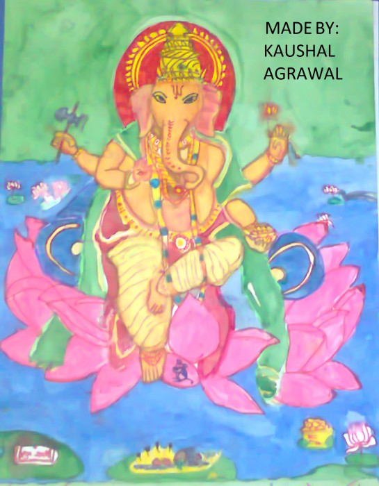 Watercolor Painting Of Shri Ganesh Ji - DesiPainters.com