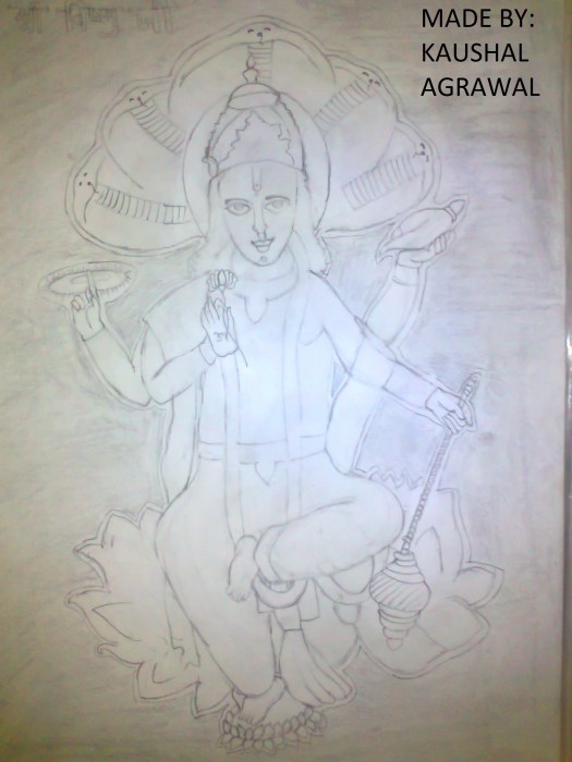Pencil Sketch Of Shri Vishnu Ji - DesiPainters.com