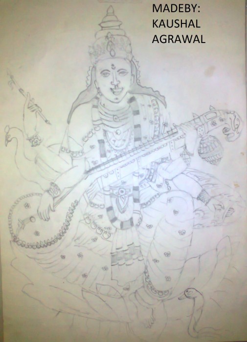 Pencil Sketch Of Maa Saraswati - DesiPainters.com