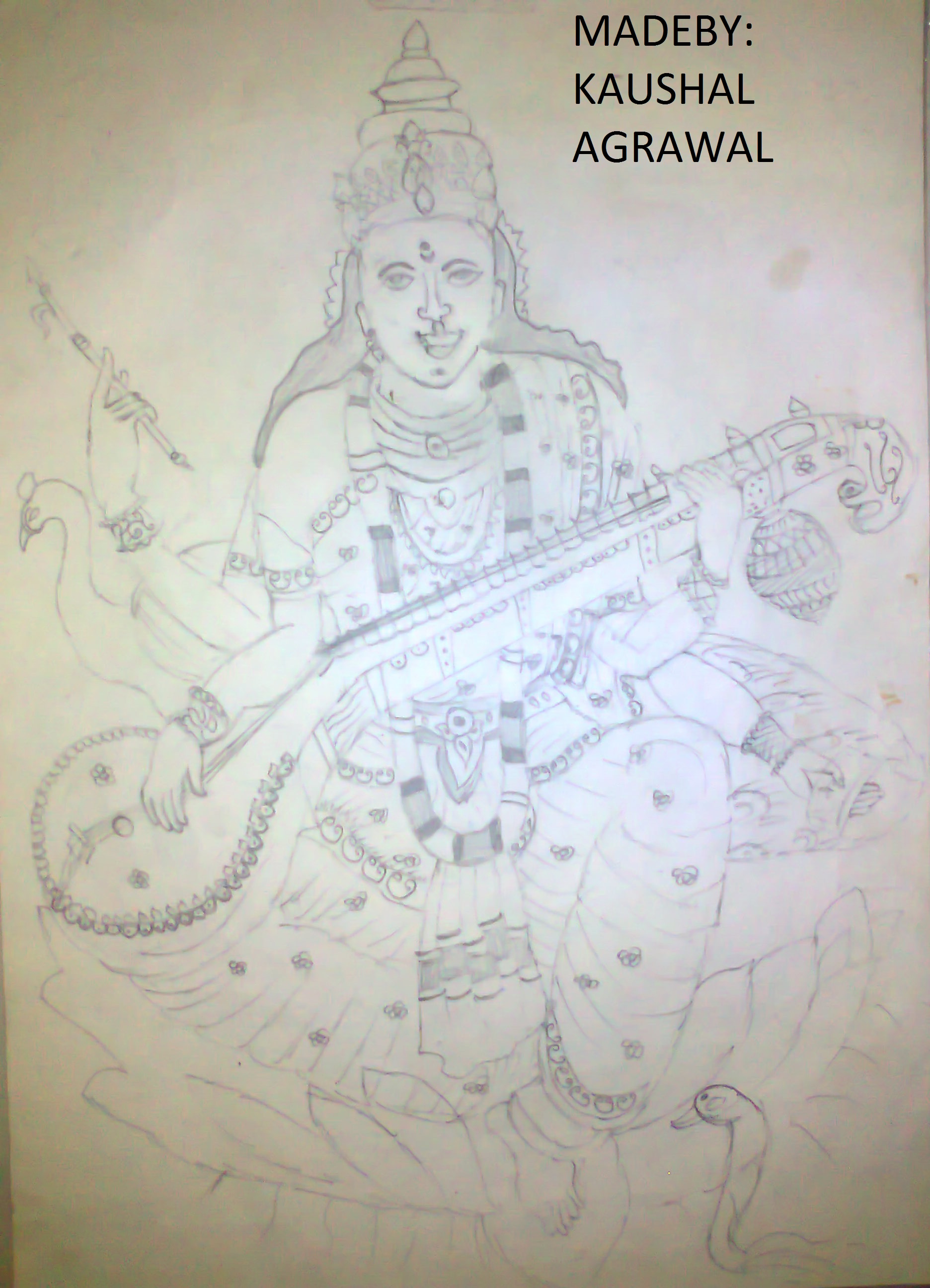 Pencil Sketch Of Goddess Saraswati || How to draw Goddess Saraswati Maa  pencil drawing step by step – Easy Visual Art