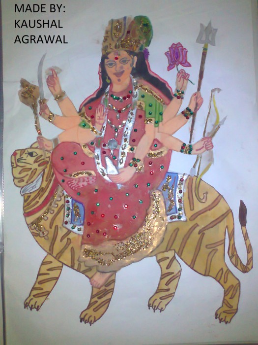 Watercolor Painting Of Maa Durga - DesiPainters.com