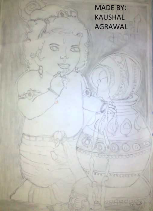 Pencil Sketch Of Shri Krishan Ji - DesiPainters.com