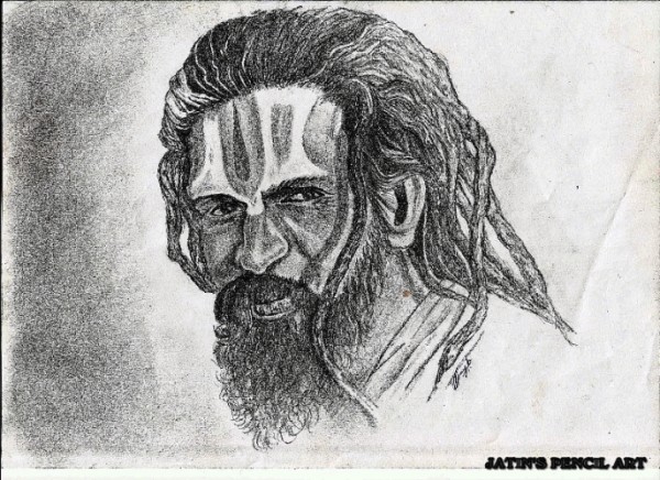 Charcoal Sketch of Hindu Monk - DesiPainters.com