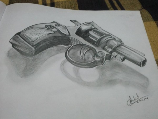 Pencil Sketch Of A Pistol - DesiPainters.com