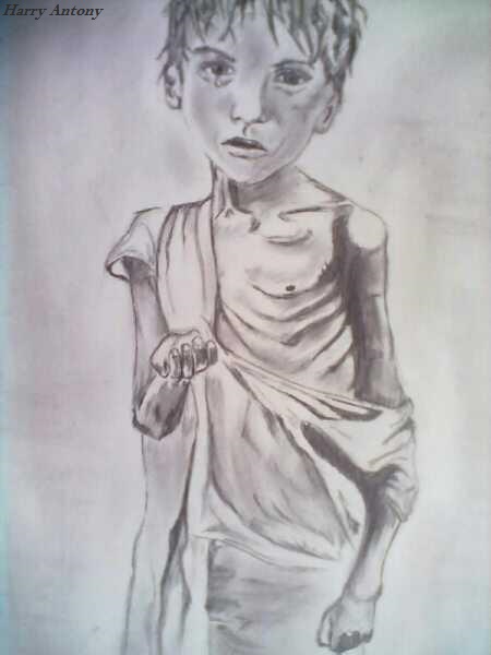 Pencil Sketch Of A Poor Boy - DesiPainters.com