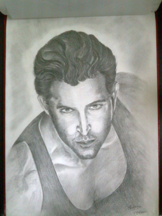Pencil Sketch Of Actor Hrithik Roshan - DesiPainters.com