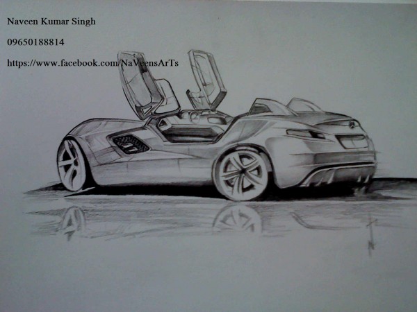 Pencil Sketch Of Mercedes Benz SLR - DesiPainters.com
