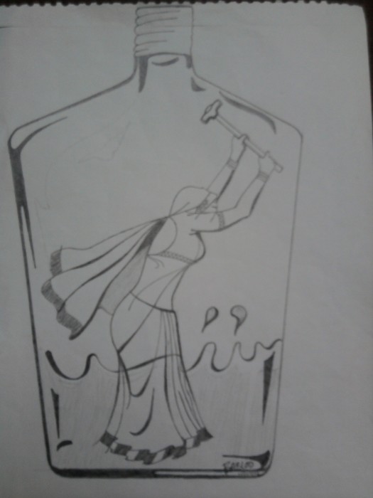 Sketch Of A Lady In Bottle - DesiPainters.com