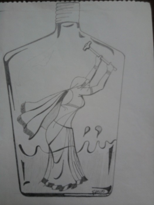 Sketch Of A Lady In Bottle