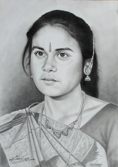 Charcoal Sketch Of A Woman - DesiPainters.com