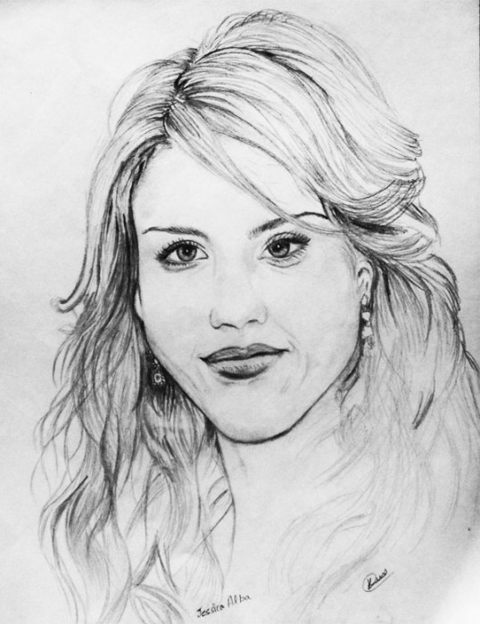 Sketch Of Hollywood Actress Jessica Alba - DesiPainters.com