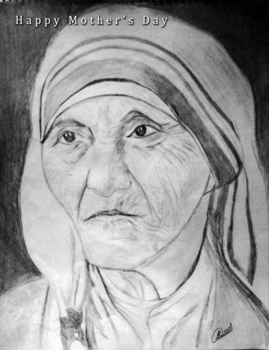 Pencil Sketch Of Mother Teresa - DesiPainters.com