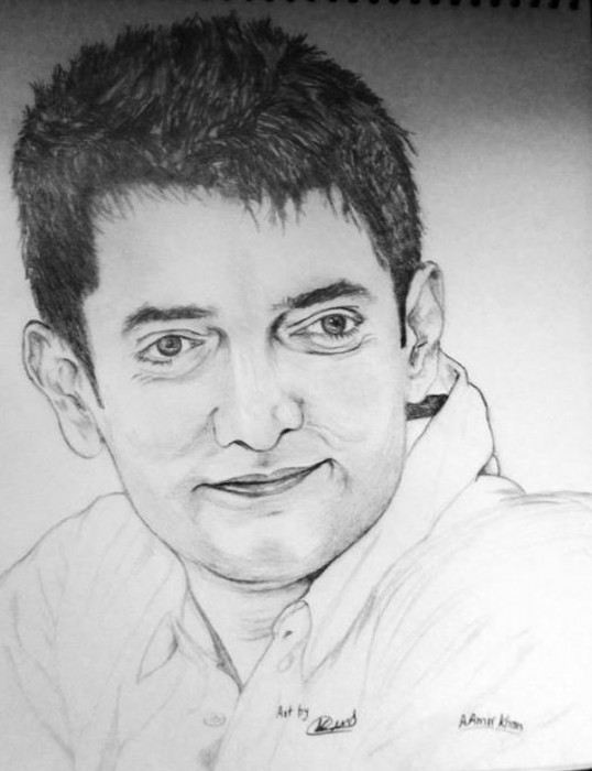 Pencil Sketch Of Actor Aamir Khan - DesiPainters.com