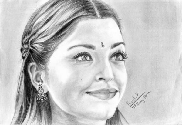 Pencil Sketch Of Actress Aishwarya Rai - DesiPainters.com