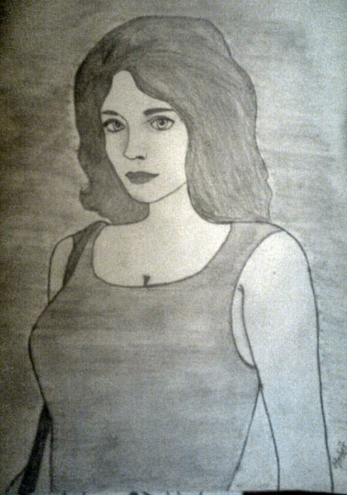 Charcoal Sketch Of A Girl - DesiPainters.com