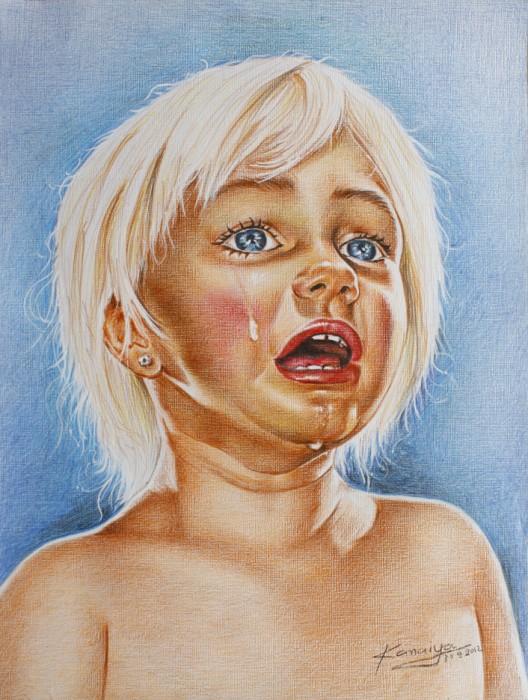 Acrylic Painting Of A Crying Girl Child