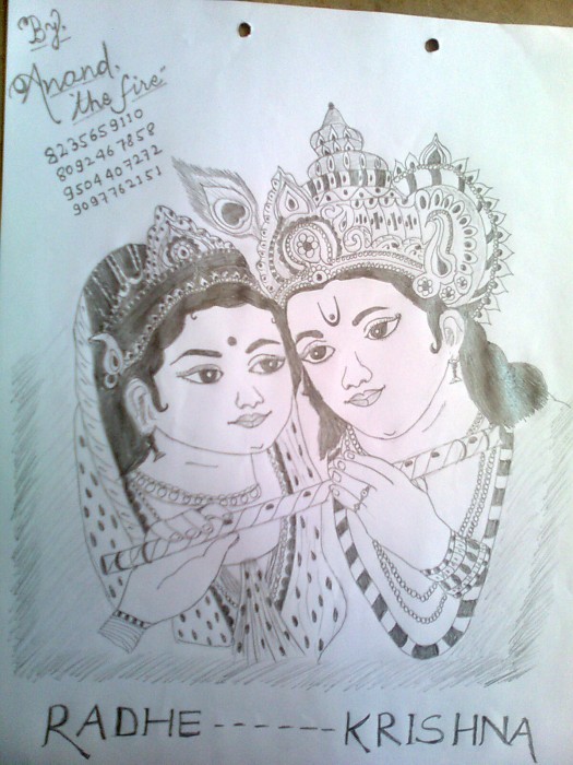 Pencil Sketch Of Radha-Krishan - DesiPainters.com
