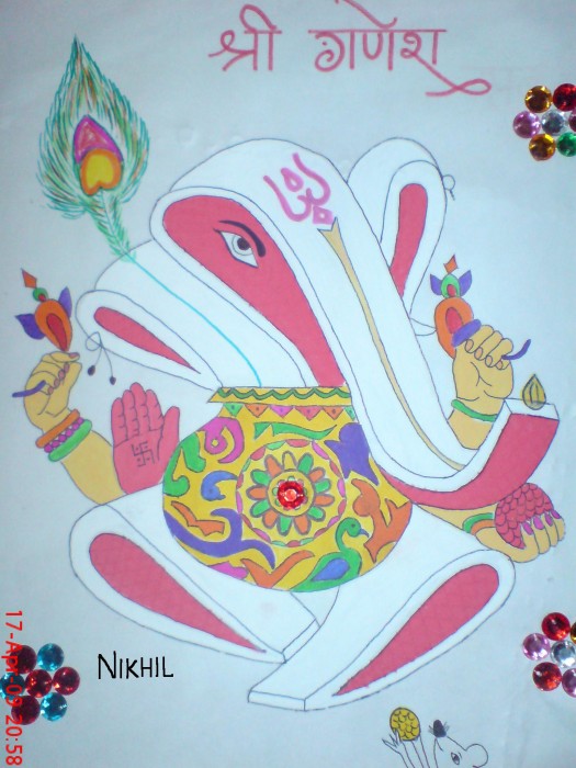 Watercolor Painting Of Shri Ganesh Ji - DesiPainters.com