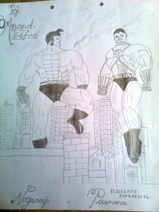 Pencil Sketch Of Naagraj and Parmanu - DesiPainters.com