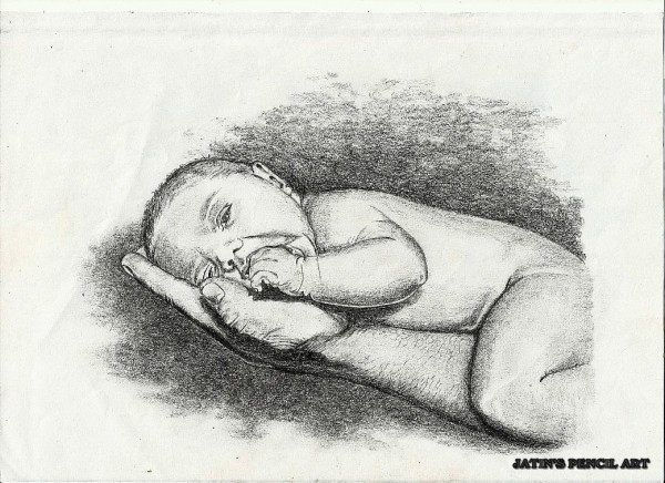Pencil Sketch Of A New Born Baby - DesiPainters.com