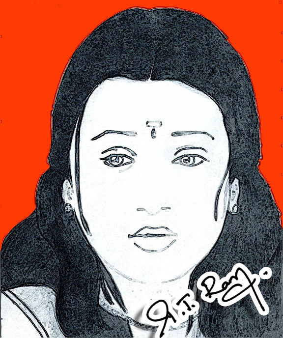 Digital Sketch Of Actress Trisha - DesiPainters.com