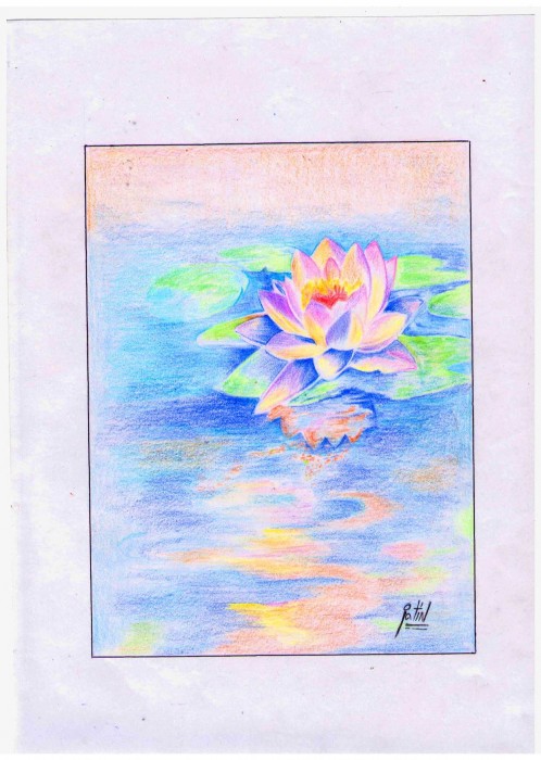 Crayon Painting Of A Lotus Flower - DesiPainters.com